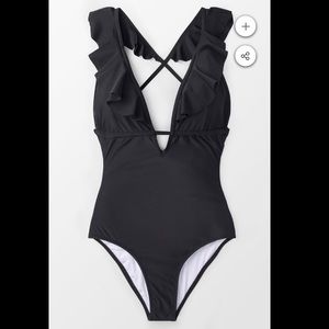 NWT black CUPSHE ruffle one piece swim suit